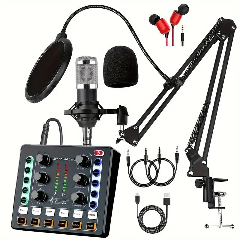 M8 Sound Card for Live Streaming, Complete Set with Various Musical Instruments Available, 48V Microphone, Compatible with Computers and Mobile Phones