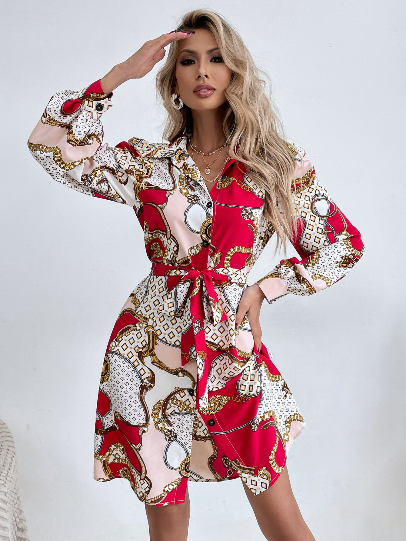 Long Sleeve V Neck Floral Print Dress Sexy Design Adjustable Tie Trendy Style Perfect for Parties or Casual Wear