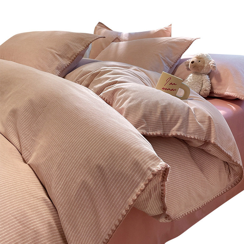 Quality Home Autumn and Winter Thickened Cotton Sanding Shell Edge Four-piece Set Cotton Warm Quilt Cover Bed Bag Bedding