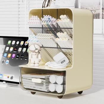 High-value oblique pen holder storage box large-capacity compartment design student dormitory office desktop dustproof storage
