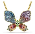 Large colored diamond butterfly gold necklace
