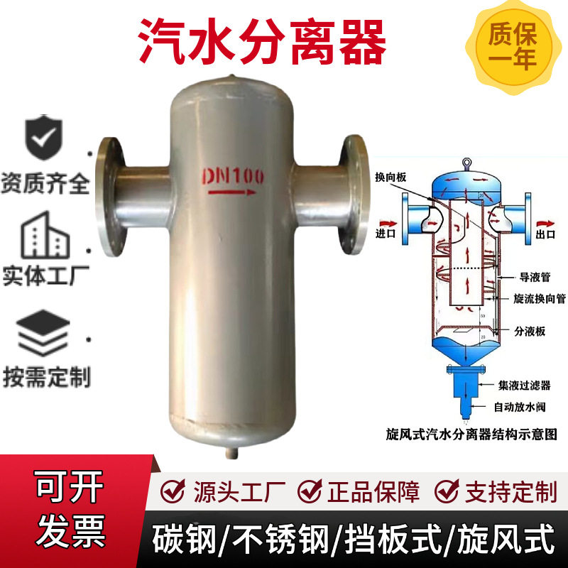 Stainless Steel Carbon Steel Cyclone Baffle Type Water Vapor Separator Steam Pipe Condensate Gas-Liquid Separation Drainer