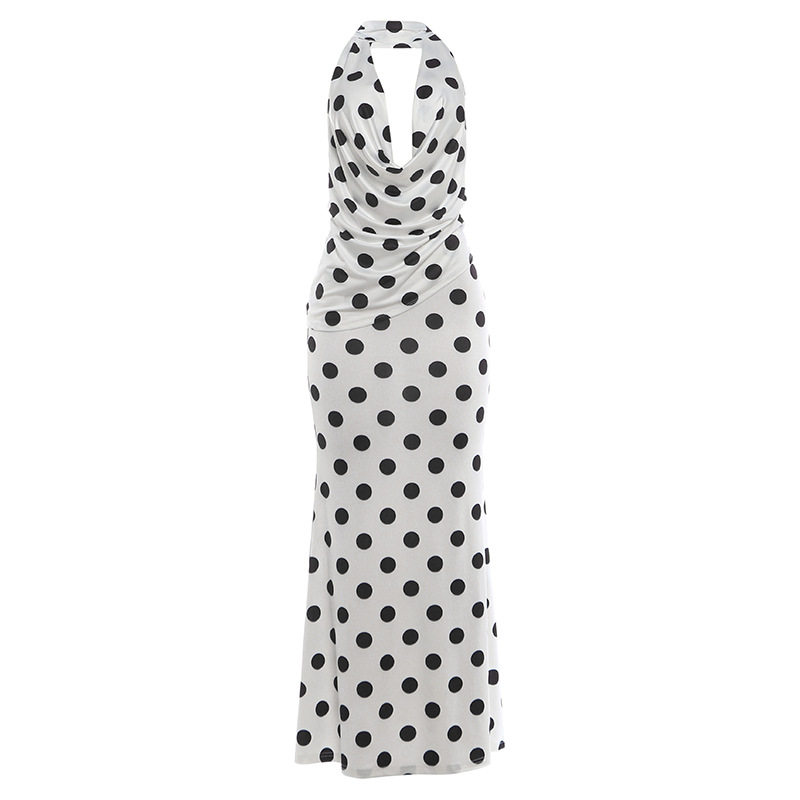 Womens Summer Two Piece Set Stylish Ruffled Neck Top with Tie Fitted Polka Dot Print Skirt Wholesale Available