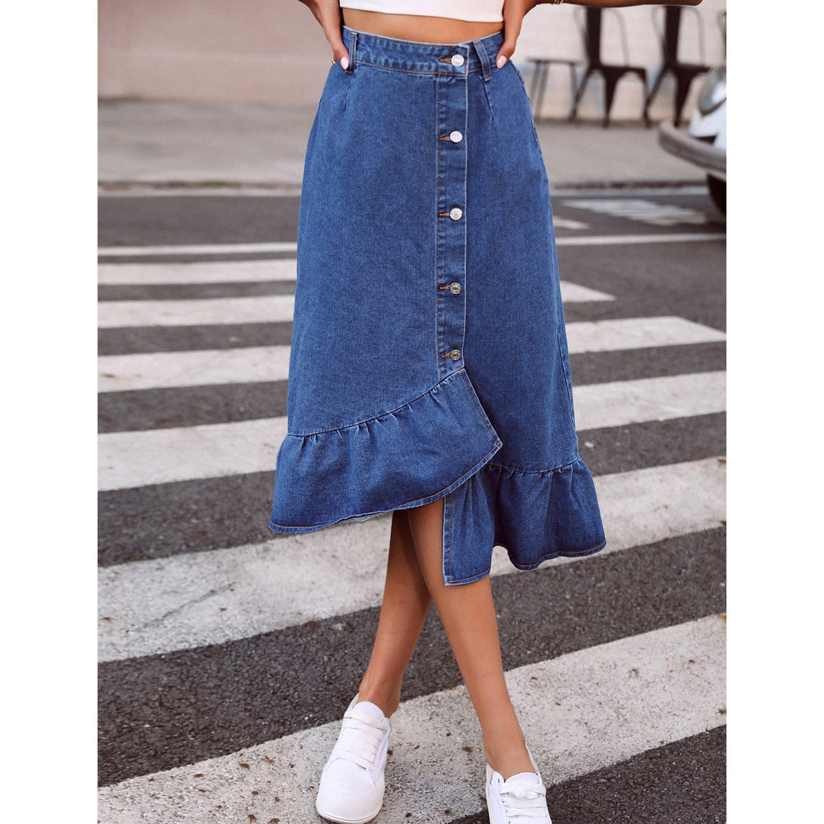 High Waisted A Line Denim Skirt Slim Fit Versatile Style Trendy Design Perfect for Casual Outings Wholesale