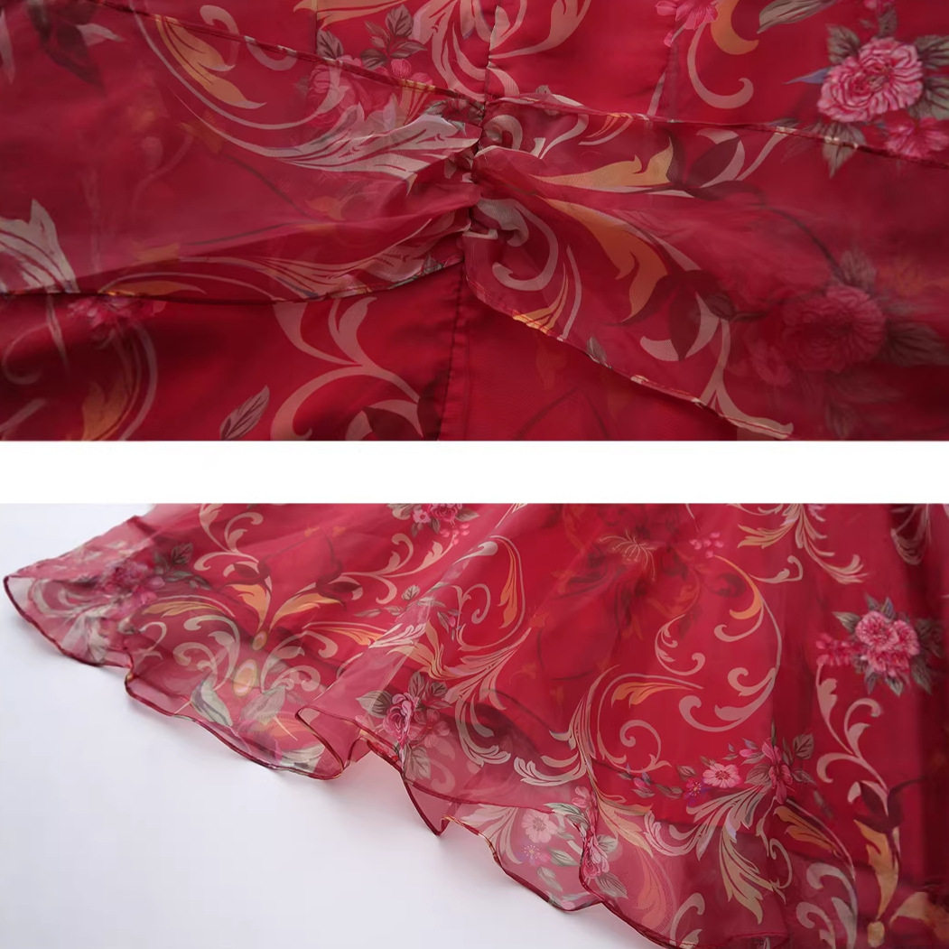 French Romantic Floral Puff Sleeve Dress Spring Summer Belted Waist A Line Silhouette Office Wear Wholesale