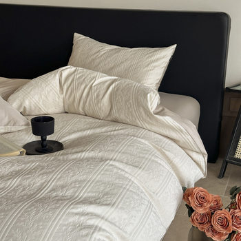 High-End Feel! 60-Count Thick Woven Pure Cotton Jacquard Four-Piece Set, Pure Cotton, Light Luxury, Vintage Style Duvet Cover, Bed Sheet, Bedding