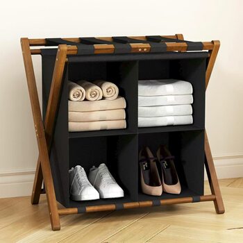 Wooden Luggage Rack B&B Hotel Luggage Rack Floor-Standing Multi-Layer Divided Shoe Rack Solid Wood Storage Rack