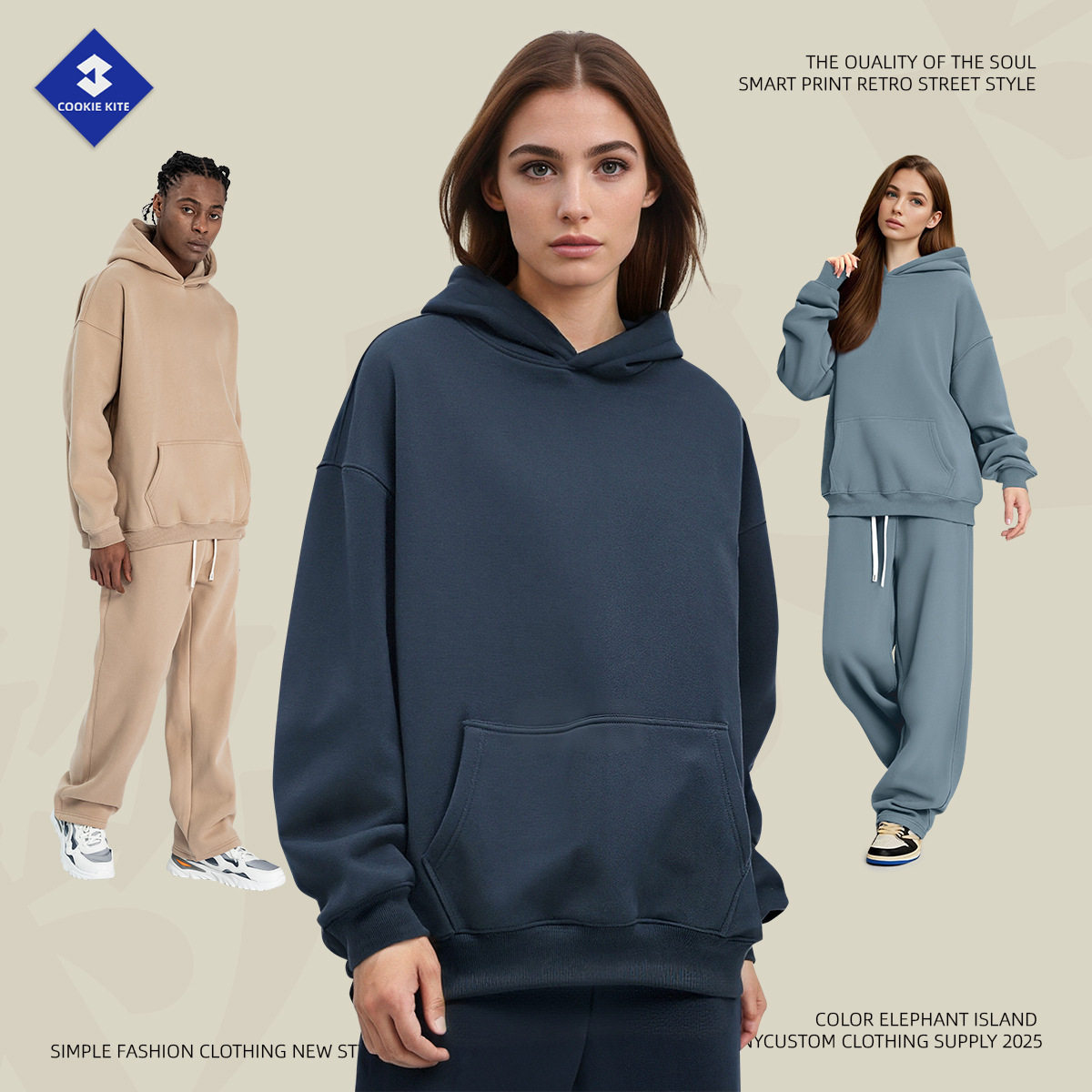 彩象岛男装丨秋冬卫衣男士连帽衫宽松加绒美式潮牌350g连帽卫衣男