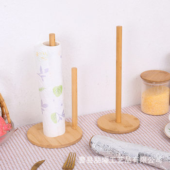 Spot Wooden Paper Towel Holder Kitchen Restaurant Vertical Wooden Roll Paper Storage Rack Plastic Wrap Rack Lazy Rag Holder