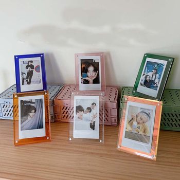 Modern Cross-Border 3-inch Photo Frame Acrylic Table Transparent Laser 3-inch Photo Card Display Frame Strong Magnetic