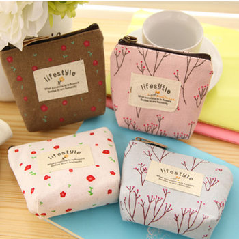 Japanese and Korean Small Fresh Floral Coin Purse Pastoral Style Mini Cartoon Canvas Bag Portable Key Bag Coin Bag