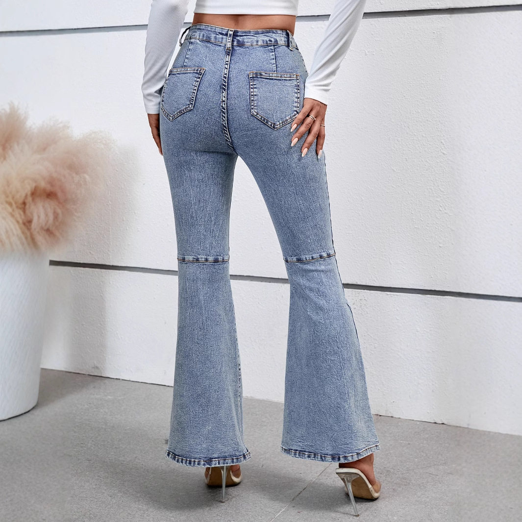Casual Vintage Flare Stretch Denim Pants for Women Versatile Fit Comfortable Fabric Retro Style Ready to Ship