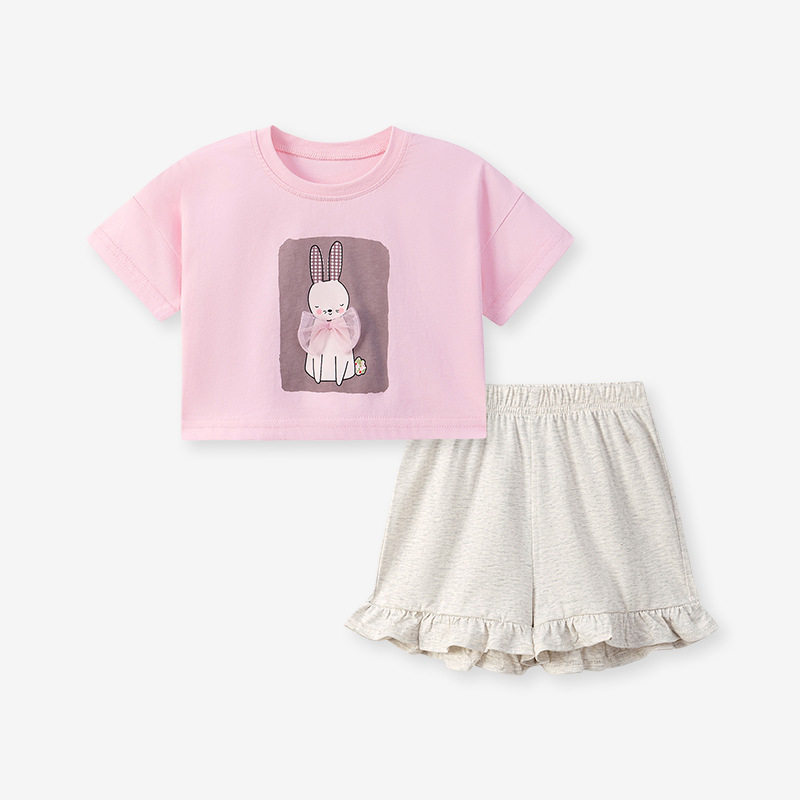 Girls' Summer Set, Cute Cartoon Baby Two-Piece Outfit