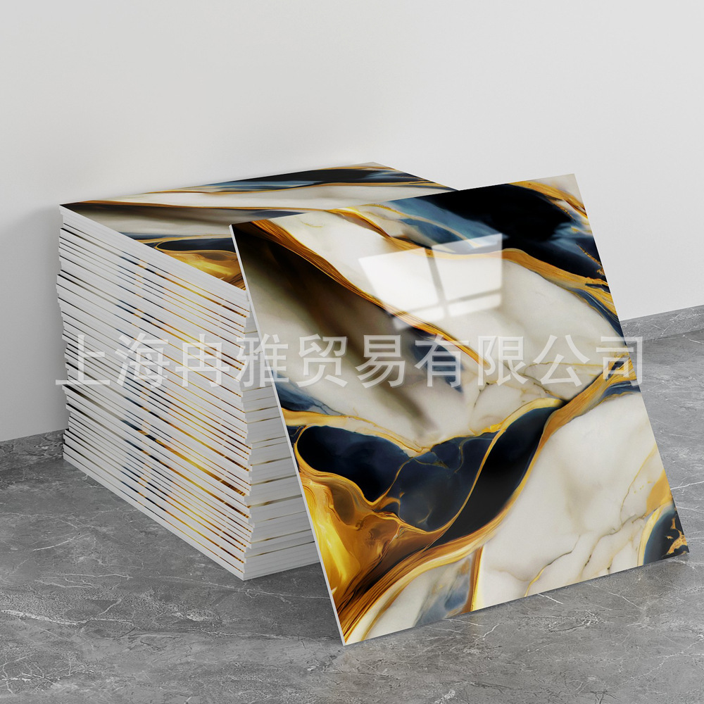 跨境外贸仿大理石鎏金3d墙面翻新装饰贴纸防油防水墙纸自粘瓷砖贴