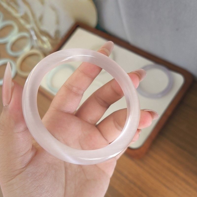 Wholesale Simple Cat's Eye Stone Bracelet Imitation Chalcedony Glass Jade Bracelet Women's Ice-Clear White Moonlight Bracelet Small Stall Goods