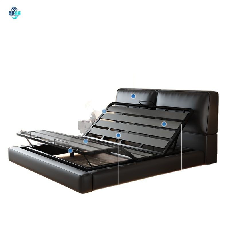 Modern Minimalist Large Black Leather Luxury Smart Multifunctional Electric Smart Combination Master Bedroom Leather Floating King Bed