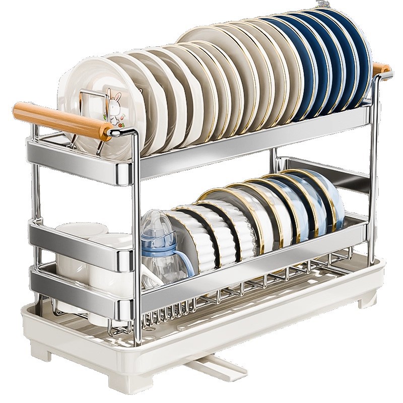 304 Stainless Steel Kitchen Storage Rack Dish Drainer Double-Layer Ultra-Narrow Edge Draining Basket Bowl and Chopstick Plate Organizer