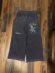 American JNCO Hip Hop Embroidered Loose Straight Leg Jeans Men's Fashion Casual Versatile Slim Fit Denim Pants