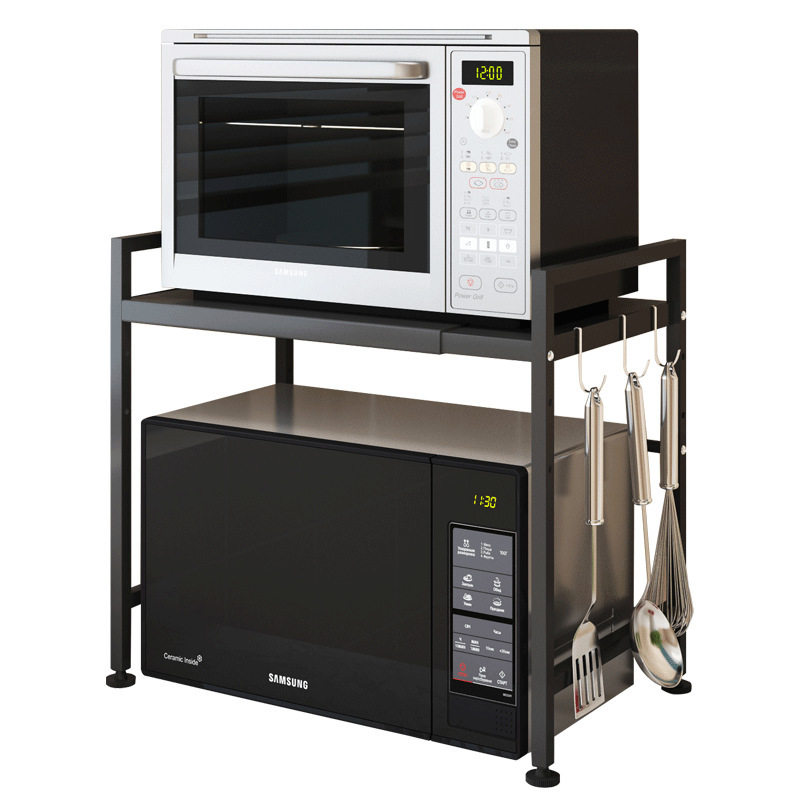Retractable Microwave Oven Rack Countertop Two-Layer Oven Rack Rice Cooker Double-Layer Storage Rack Kitchen Storage Rack