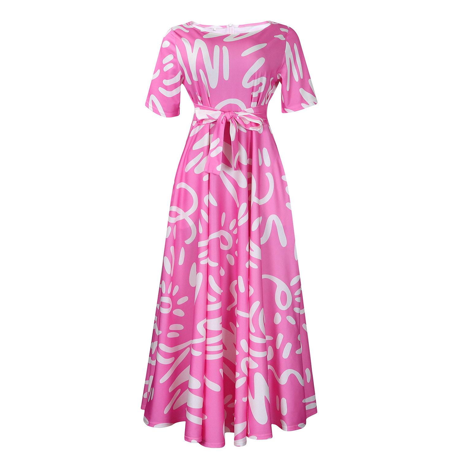 African Print Short Sleeve A Line Dress Stylish Elegant Tie Detail Perfect for Summer Events Wholesale Available