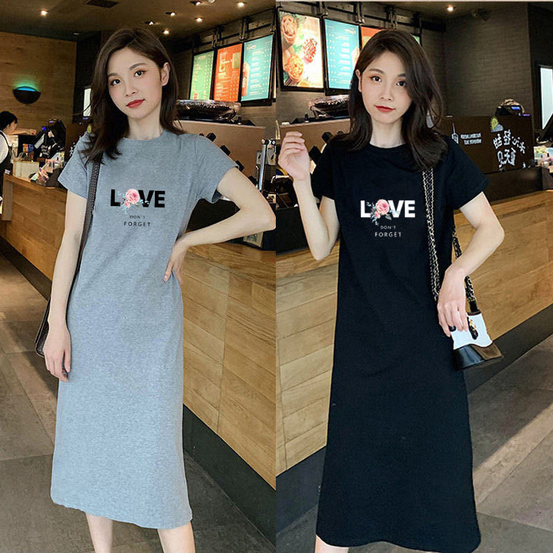 Nightgown Women's Summer Thin Short-sleeved Pajamas Mid-length Pregnant Women's Loose plus size chubby girl Home Clothes Summer Cute Pajamas