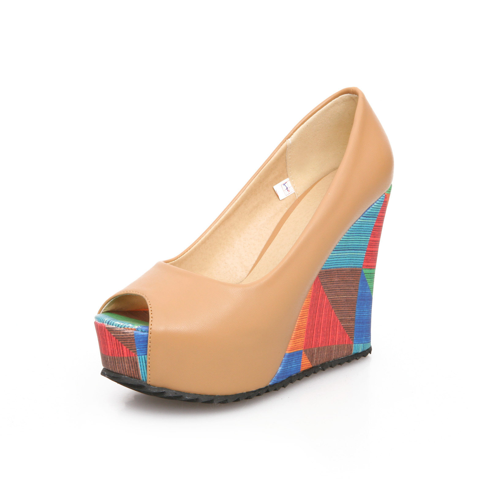 M-4 Foreign Trade Women's Shoes Peep-Toe Wedge Sandals with Waterproof Platform, Available in Various Sizes, Color-Blocked Pattern, Specially Designed for Cross-Border E-Commerce, Comfortable