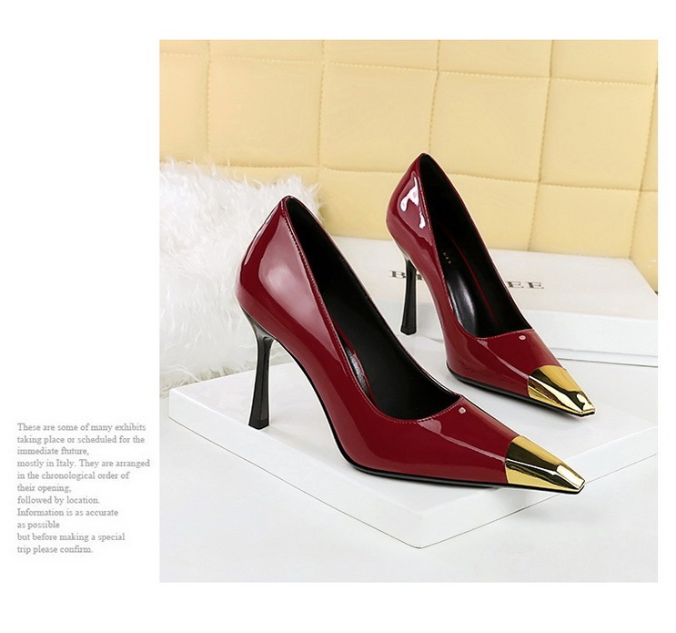 Giày cao gót nữ mũi nhọn nhọn da bóng gót nhọn 9.5cm dự tiệc — 2628-1 Đen 9.5cm, 2628-1 Họa tiết báo 9.5cm, 2628-1 màu nude 9.5cm, 2628-1 rượu vang đỏ 9.5cm