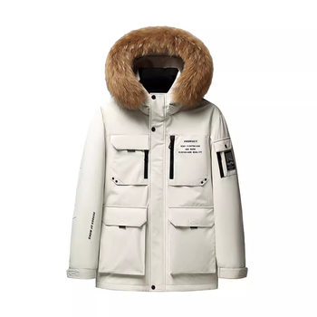 Extremely Cold Thickened Down Jacket Men's Mid-length High-end Large Wool Collar Warm New GB Goose Down Jacket Winter Coat Raccoon