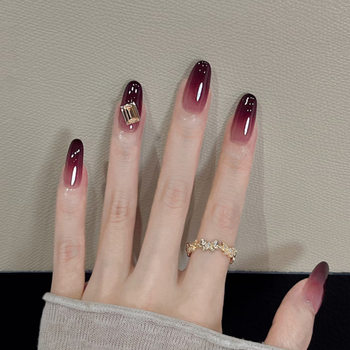 Ins Wearable Nails Korean Girl Gentle Red Brown Gradient Large Diamond Manicure Nails Elegant Nail Patches Removable