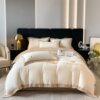 Advanced Version of High-Density Matte Wide-Brimmed Pure Color Milk Velvet Four-Piece Set with Double Embroidery Skin-Friendly and Warm Bedding Set