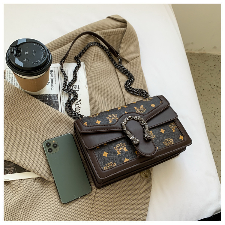 French Niche Bags for Women New Trendy Autumn and Winter Chain Shoulder Crossbody Bag Printed Small Square Bag Retro Style 15 undefined