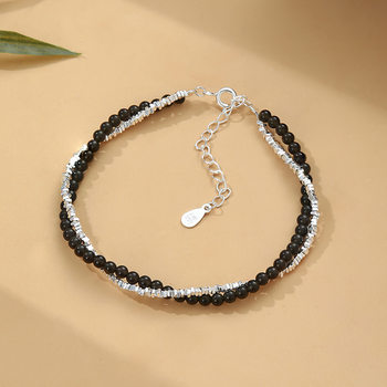 Po S999 Foot Silver Niche Design Obsidian Bracelet Women's Exquisite Simple All-match Light Luxury High-end Bracelet for Hair