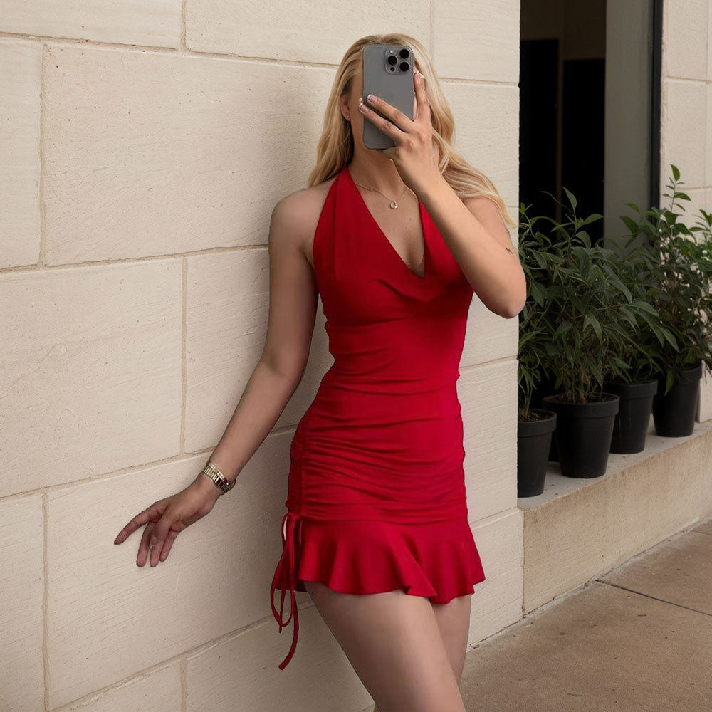 Summer V Neck Bodycon Dress Sexy Halter Style Elegant Fit Trendy Design Perfect for Parties and Night Out Wholesale