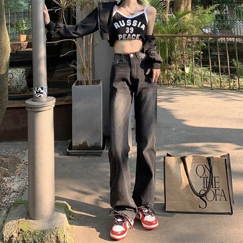 High Waisted Straight Leg Jeans for Women Loose Fit Street Style Spring Casual Wide Leg Trousers Wholesale Available