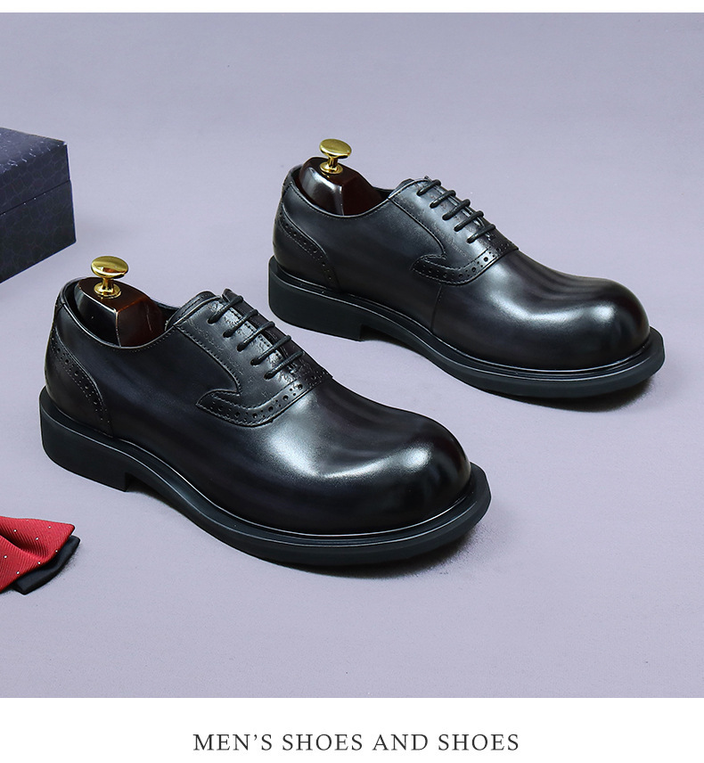 Giày Oxford nam da bò thật kiểu Brogue cổ điển mũi tròn buộc dây — Màu xám đậm, Màu cà phê