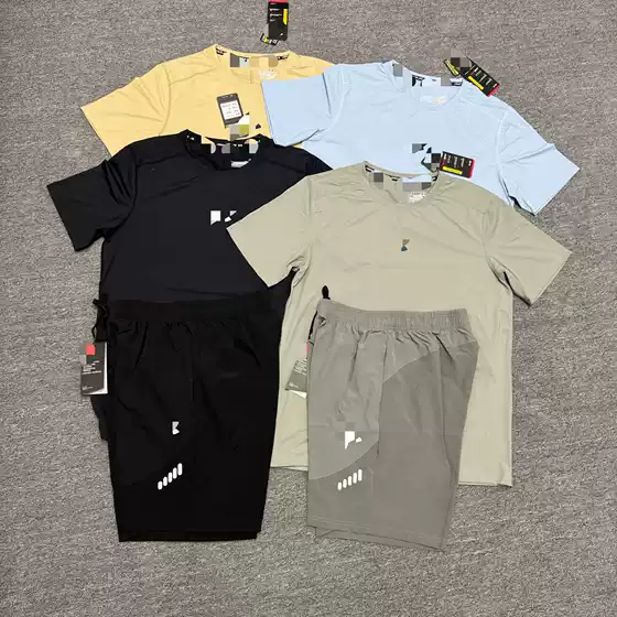 2026 Cross border set round neck ice silk short sleeved T-shirt for men, European and American summer sports running and fitness shorts, high elasticity and breathability