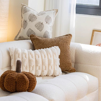 Scandinavian Ins Coffee Brown Combination Embroider Jacquard Sofa Pillow Geometric Pattern Pillowcase Bay Window Sofa Decoration