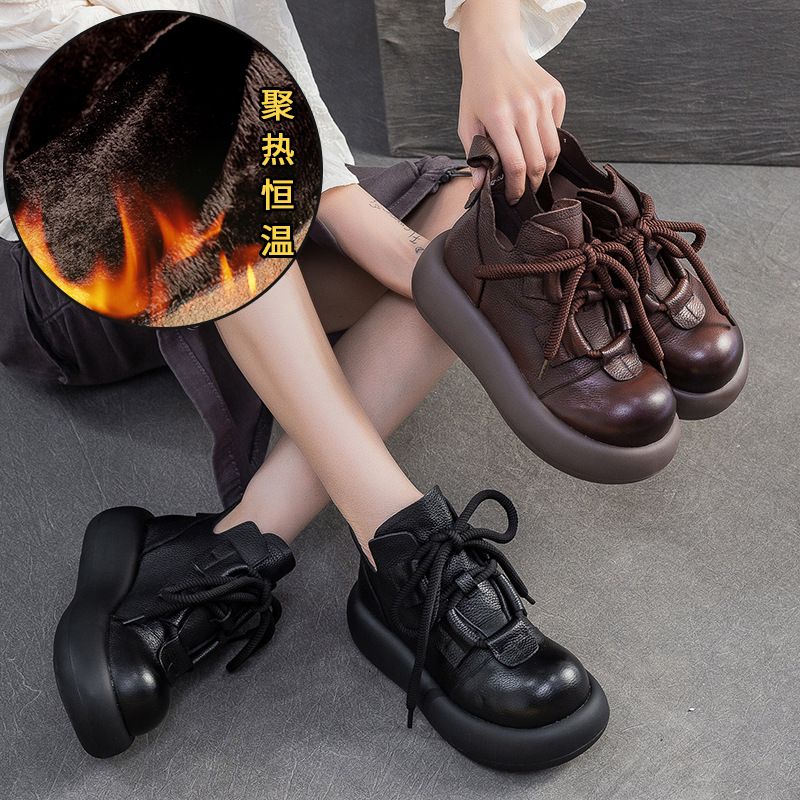 Boot Cổ Thấp Nữ Chất Liệu Vải Bông Mũi Tròn Đế Cao Hàng Mùa Xuân Thu Đông