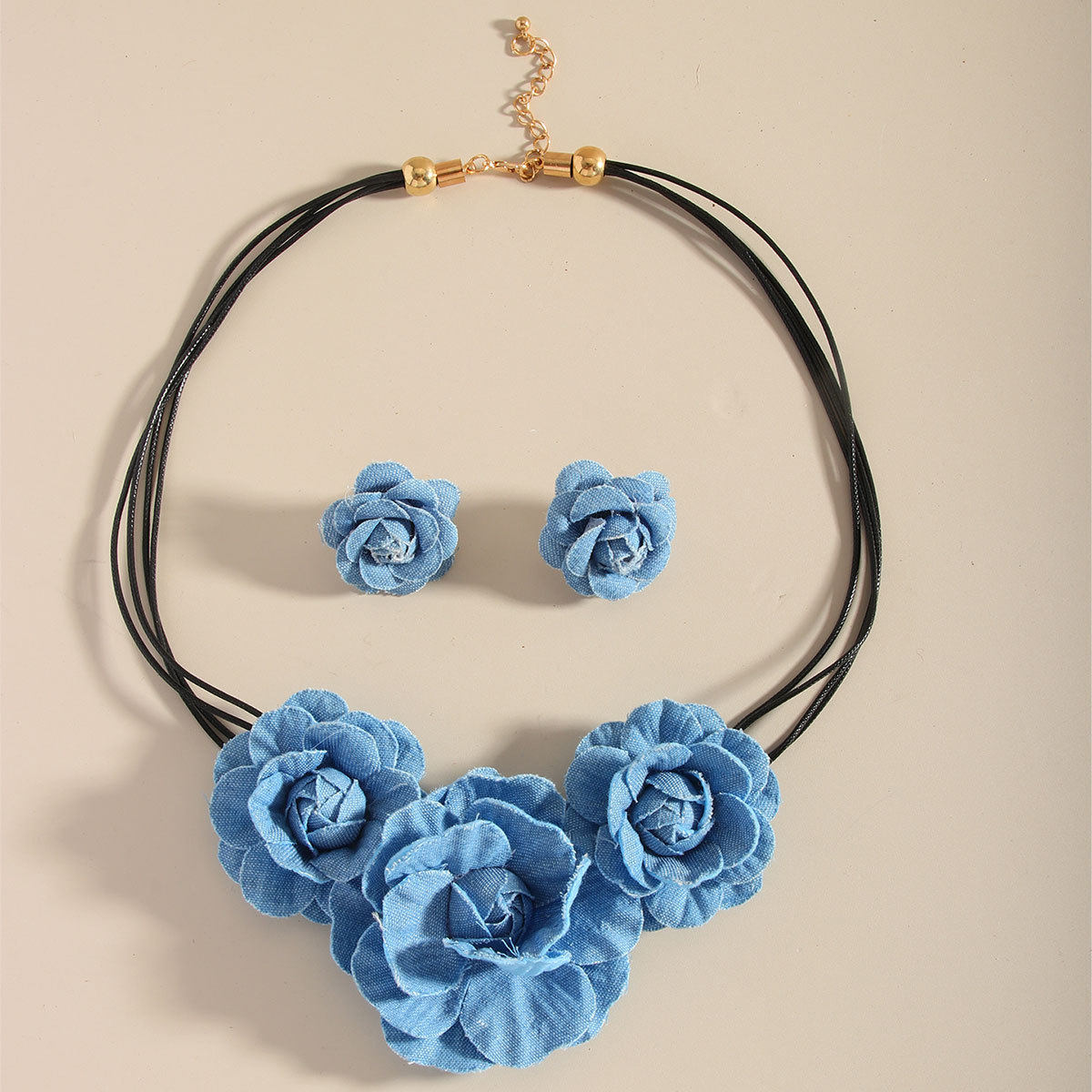 Cross-border Explosions Blue Retro Denim Multi-layer Rose Collar suit Fashion High-end Flower Earrings Necklace