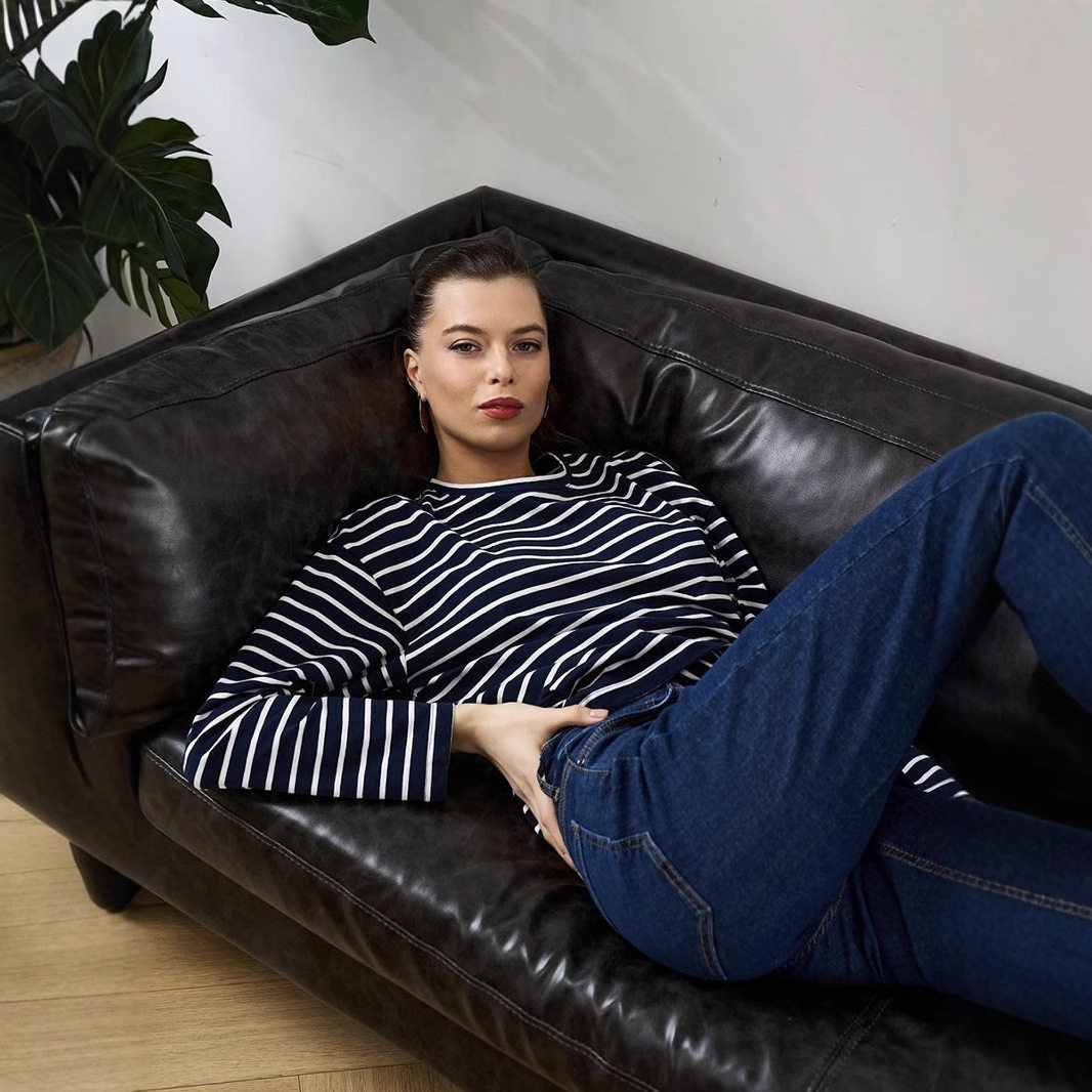 Striped Long Sleeve T Shirt for Women Casual Loose Fit Slimming Design Spring Summer Style Wholesale Available