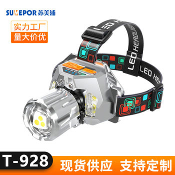 New Led Strong Light Headlamp with Red, Yellow, Blue, and White Three Light Sources for Outdoor Night Fishing, Long-Range Flashlight, Ultra-Bright Head-Mounted Miner's Lamp