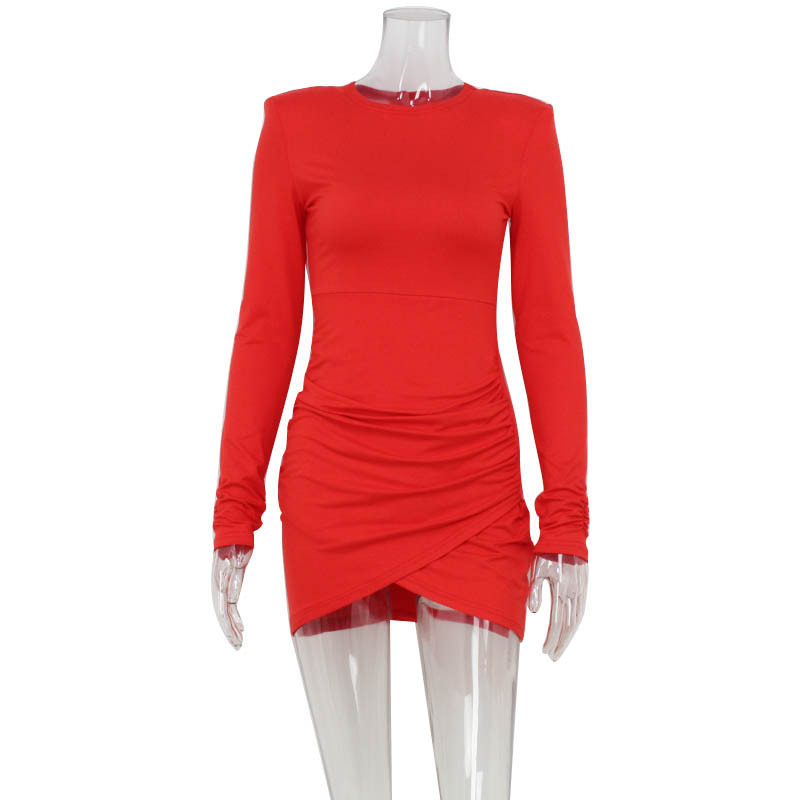 French Style Long Sleeve Dress Elegant Fitted Design Asymmetrical Hem Ruffled Details Perfect for Parties or Events