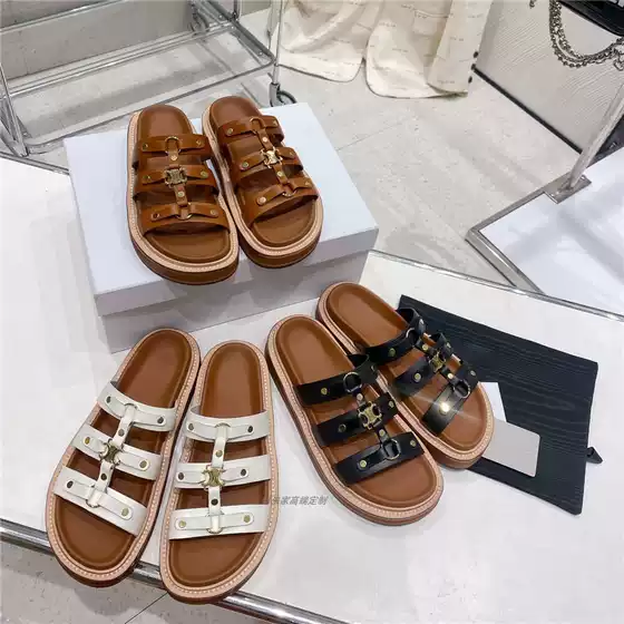 Arc de Triomphe Thick Bottom Slippers Women's 2025 Summer New Thick Bottom Roman Sandals Slippers Women's Casual All-match Flat Slippers