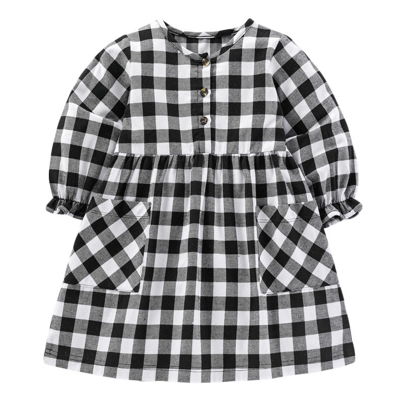 Custom-made, Kids' Dress, New Autumn Children's Clothing Kids' Dress, Plaid Long-sleeve Girls' Dress