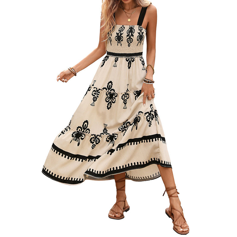 Vintage Floral Print Maxi Dress Sleeveless Bohemian Style Perfect for Summer Vacations Wholesale Available