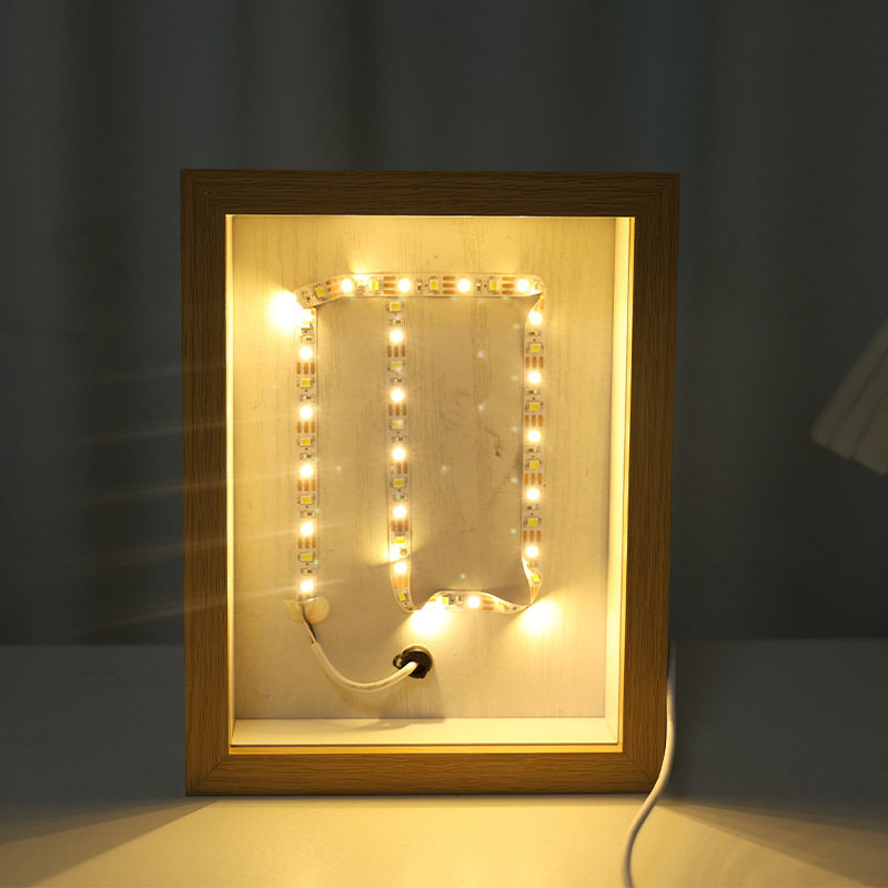 in stock Light Painting Photo Frame with Light Home Gift Valentine's Day Moonlight Painting Night Light Decoration Solid Wood Table Album