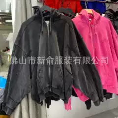 Cross-border Export Wholesale 2023 Loose Splicing Washed Zipper Jacket Sweatshirt Trendy Brand Men and Women Couple Hoodie