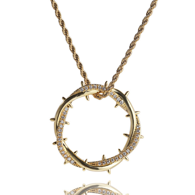 European and American retro thorn crown pendant necklace niche design copper inlaid zircon hip hop jewelry wholesale