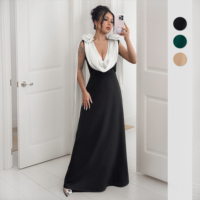 Elegant V Neck Color Block Sleeveless Dress High End Design Perfect for Evening Parties and Weddings Wholesale Available