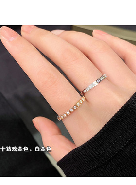 冰块戒指小众设计几何素圈情侣对戒女纯银方块士级感食指排钻戒指